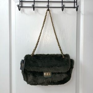 House of Harlow 1960 Deep Green Fur Flap Bag